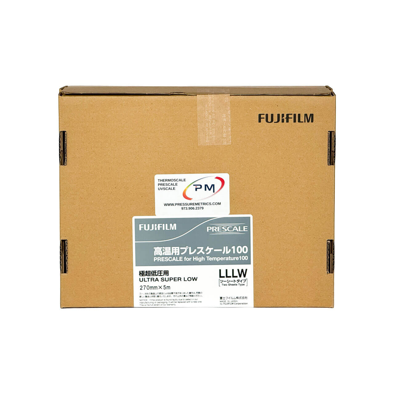 Prescale High Temperature 100 LLLW Ultra Super Low Pressure Film Roll Cardboard box on a white background